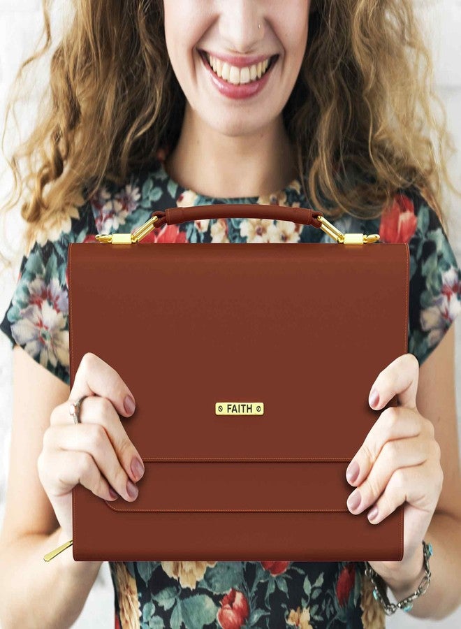 DEHITE Bible Bags for Women – Large Bible Cover Case for Women – Fits Book 9.7x7.4x1.9 in – Pen Slots – Zippered Pocket – Shoulder Strap – Premium PU Leather – Brown Purse Christian Gift Accessories - Image 5