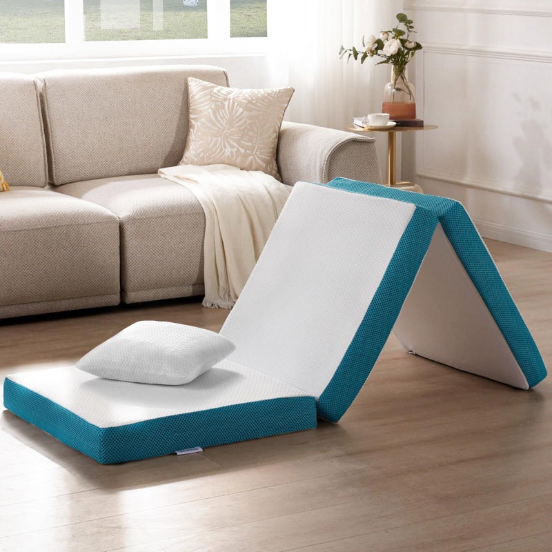 SINWEEK SINWEEK Memory Foam Folding Mattress with Pillow  Storage Bag Foldable Portable Floor Guest Bed for Camping and Sleeping 4 Inch Single Size