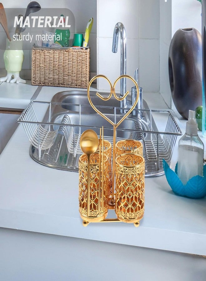 هيموتون وعاء أدوات مائدة معدني من هيموتون، حامل أدوات مائدة ذهبي، حامل أدوات مائدة معدني دوار، منظم أدوات مائدة فضية، حامل أدوات مائدة، سلة تخزين أدوات المائدة (شوكة، ملعقة، شوكة) للطاولات والبوفيهات والنزهات - Image 5