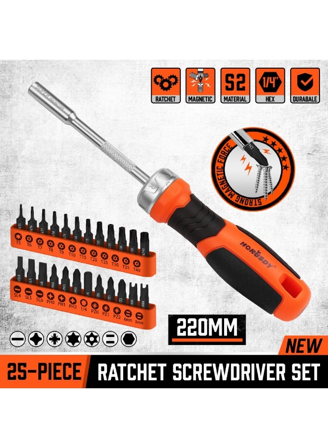 HORUSDY 25-Piece Ratchet Screwdriver Handle with Bits Set | Magnetic Tip | Durable S2 Steel | Ergonomic Non-Slip Grip | Multi-Function Hand Tool Kit - Image 2