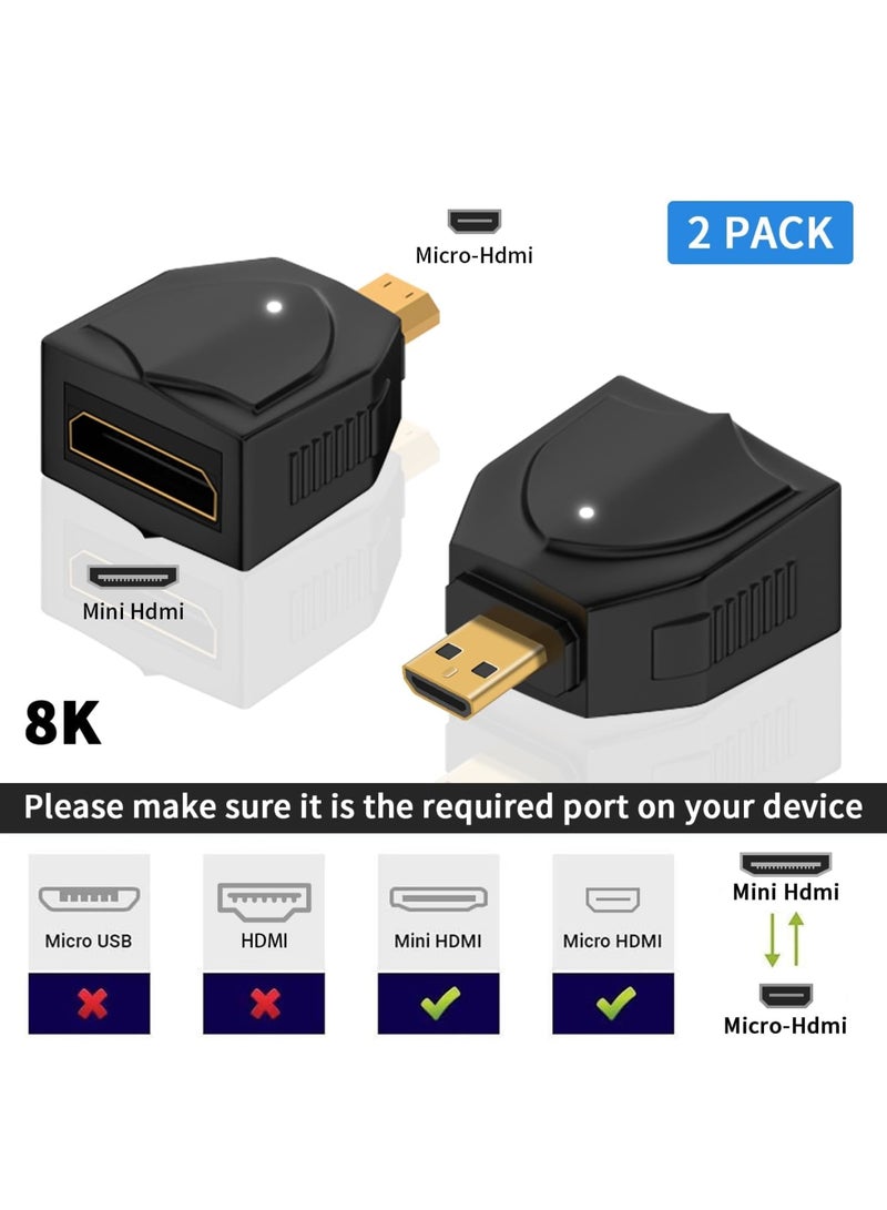 SYOSI 2 Pack 8K Micro HDMI to Mini HDMI Adapter, 48Gbps Micro HDMI Male to HDMI A Female Adapter, Standard Micro HDMI Adapter 2.1 Version, Supports 8K@60Hz/4K@120Hz Video, for Laptop, Projector, Monitor - Image 2