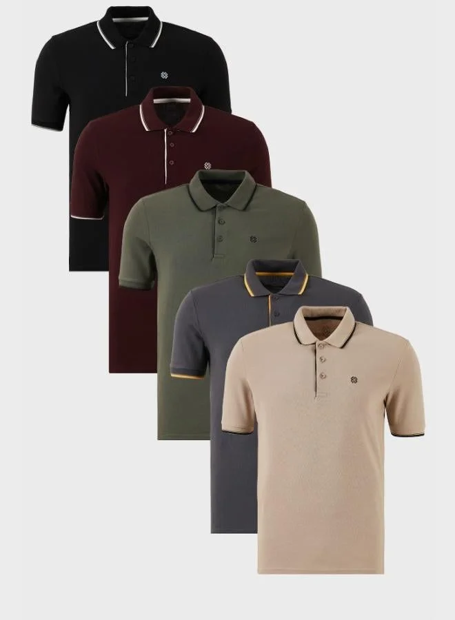 Buratti Buratti Cotton Slim Fit Stripe Detailed Buttoned Polo Collar 5-Pack T Shirt Men's T SHIRT 5902118S5