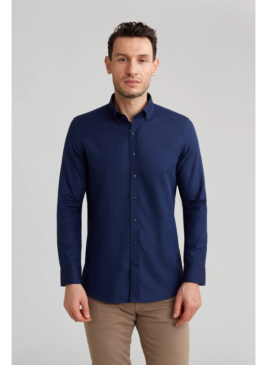 Bisse Sports Shirt Modern Fit Long Sleeve Pasha Collar Buttoned Dobby Navy Blue GMARS0422300213_D39