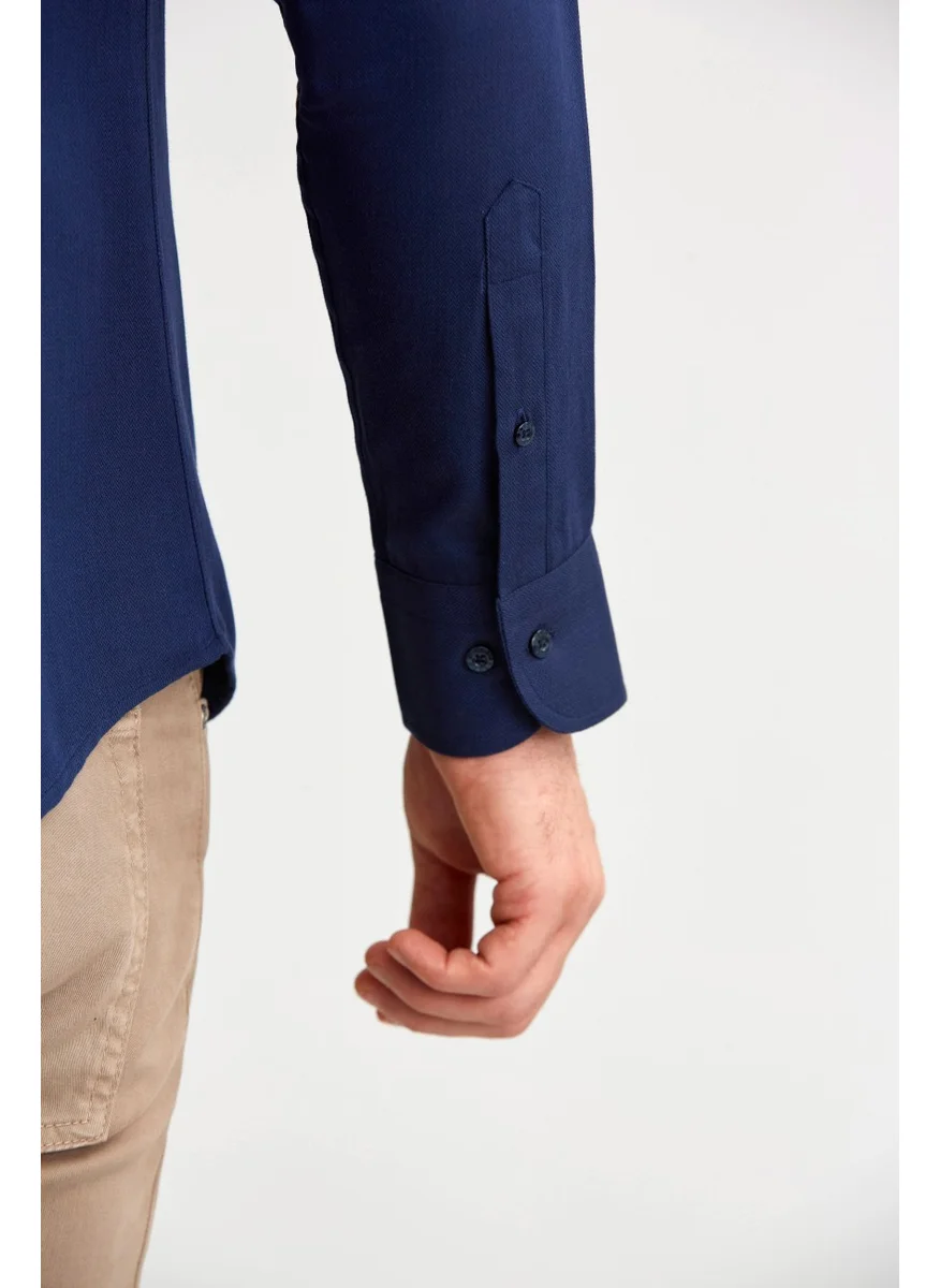 Bisse Sports Shirt Modern Fit Long Sleeve Pasha Collar Buttoned Dobby Navy Blue GMARS0422300213_D39