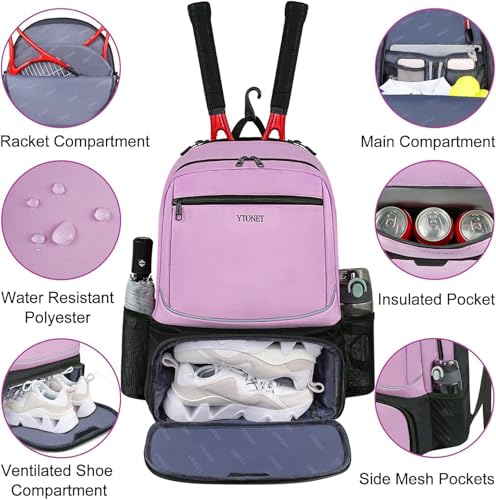 Ytonet Tennis Bag Tennis Backpack for Women Men 2 Rackets with Insulated Pocket Ventilated Shoe Compartment - Image 4