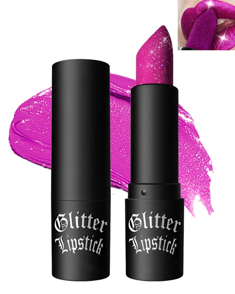 LYSdefeu Diamond Glitter Matte Lipstick,Rose Red Tinted Lip Gloss,Metallic High Pigment Lip Stain Lipstain,Longlasting Waterproof Non-Stick Lipgloss Lipstick,Shimmer Lip Blam Tint,Makeup Gift for Women-04 - Image 1