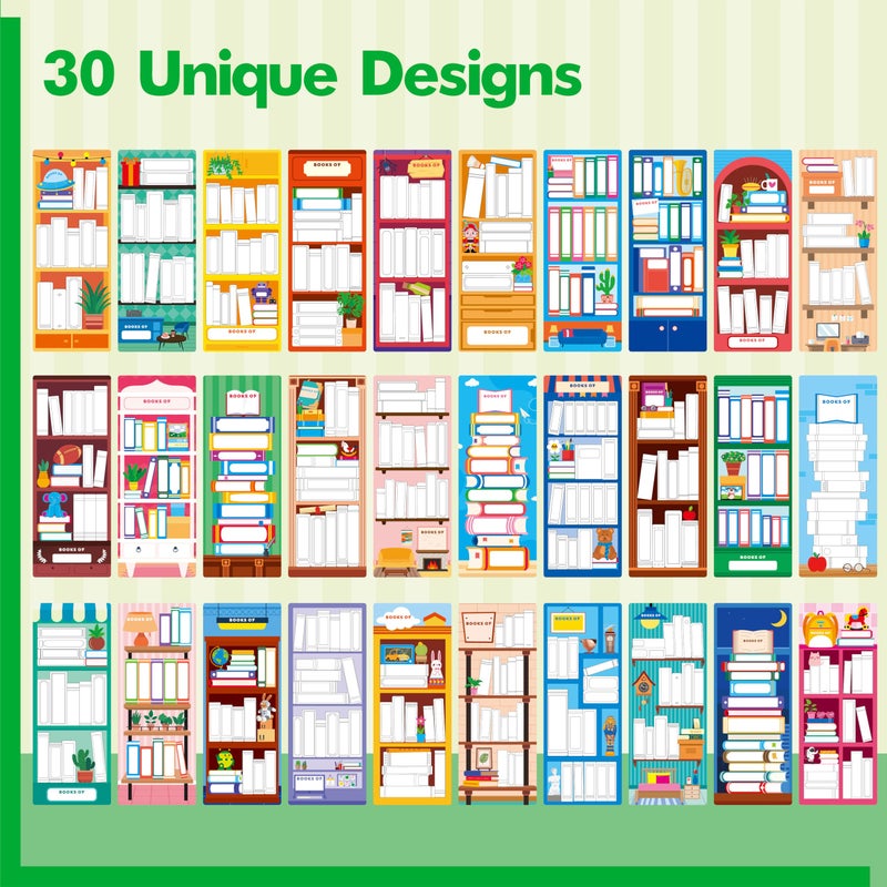 Gethelud 120 PCS Book Tracker Bookmarks, 30 Bookshelf Designs Double Sided Reading Page Markers Reading List Bookmarks for Kids, Adults, Students, Book Lovers All Ages (2.4â€ x 6.1â€) - Image 3