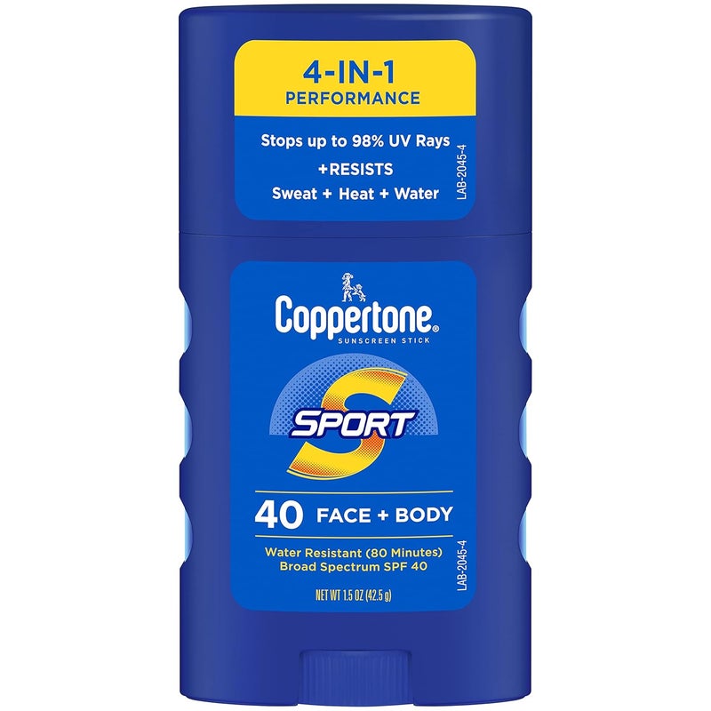 Coppertone Sport Sunscreen Stick SPF 40 Stick Sunscreen for Face and Body Water Resistant Travel Size 15 Oz