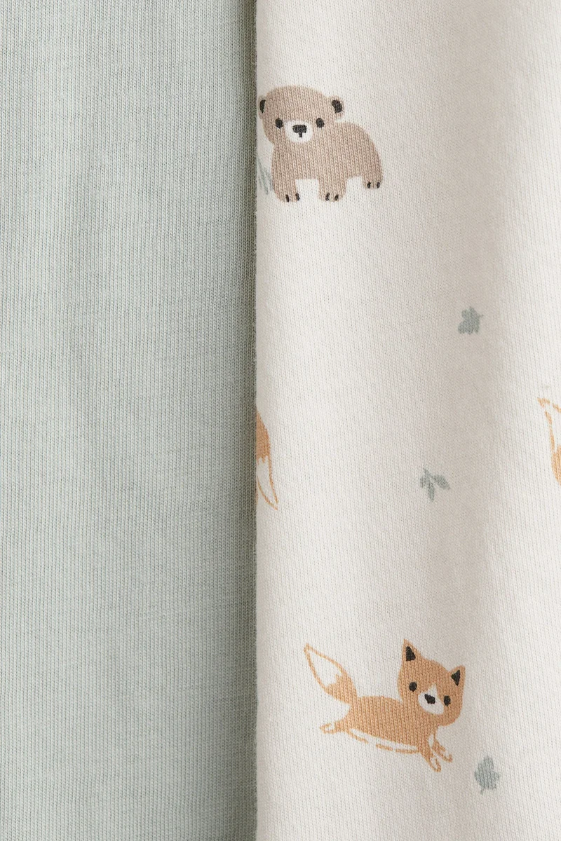 اتش اند ام بيجاما من نسيج قطني منقوش - عبوة من قطعتين