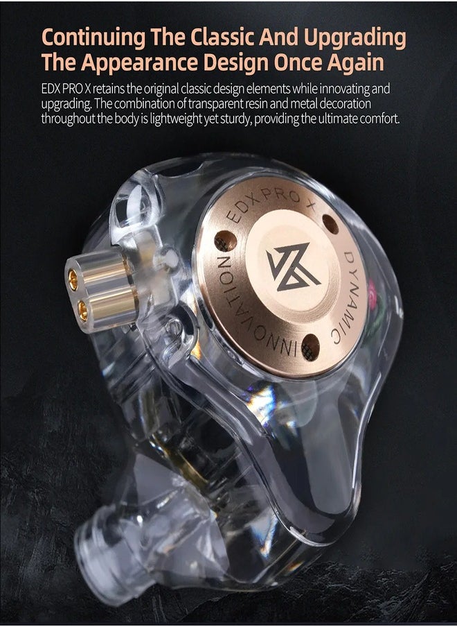 KZ EDX Pro X in Ear Earphone, Single Dynamic Driver HiFi in-Ear Monitor with Ergonomic Shape, Wired Gaming Earbud, Detachable Cable for Audiophile (Clear, With Mic)