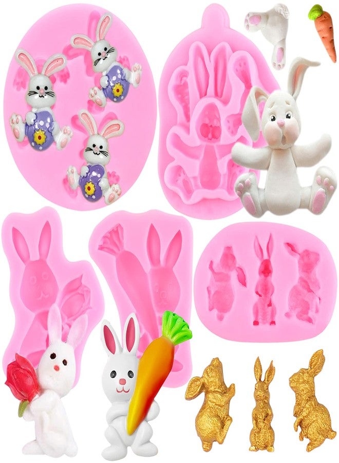 RFGHAC Bunny Rabbit Fondant Mold Easter Carrot Silicone Molds For Cake Decorating Cupcake Topper Candy Chocolate Gum Paste Polymer Clay Set Of 5 - Image 1