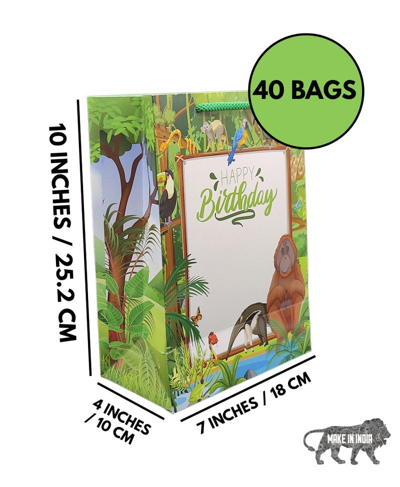 TASCHE Jungle Birthday Theme Bag Gift Bags For Gifting | Weddings | Birthday | Holiday Presents (Size 10 X 7 X 4 Inch | Pack Of 40) - Multicolor - Image 2