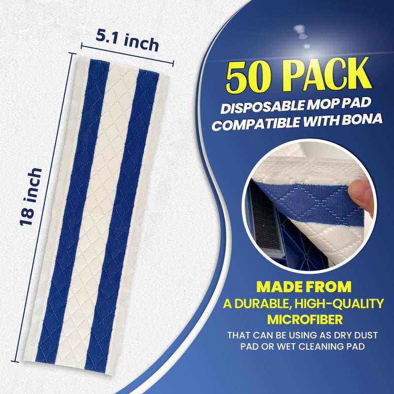 F Flammi Microfiber Disposable Mop Pad For All 16-18'' Hook & Loop System Mop, Wet Dry Cleaning Pad Compatible With Bona,Rubbermaid,Turbo,Norwex (50 Pack) - Image 2