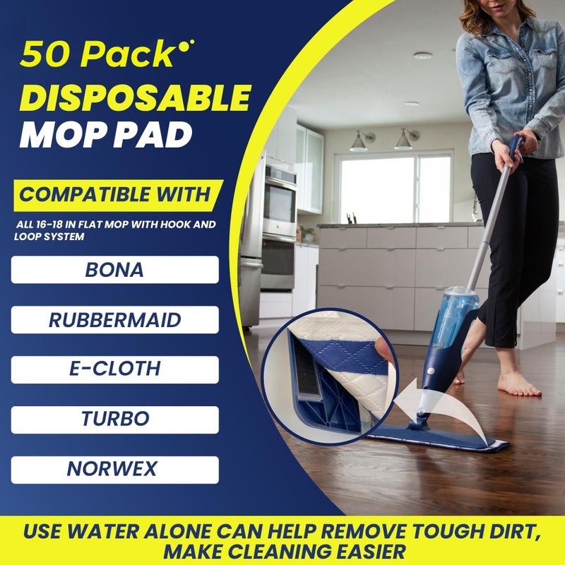 F Flammi Microfiber Disposable Mop Pad For All 16-18'' Hook & Loop System Mop, Wet Dry Cleaning Pad Compatible With Bona,Rubbermaid,Turbo,Norwex (50 Pack) - Image 5