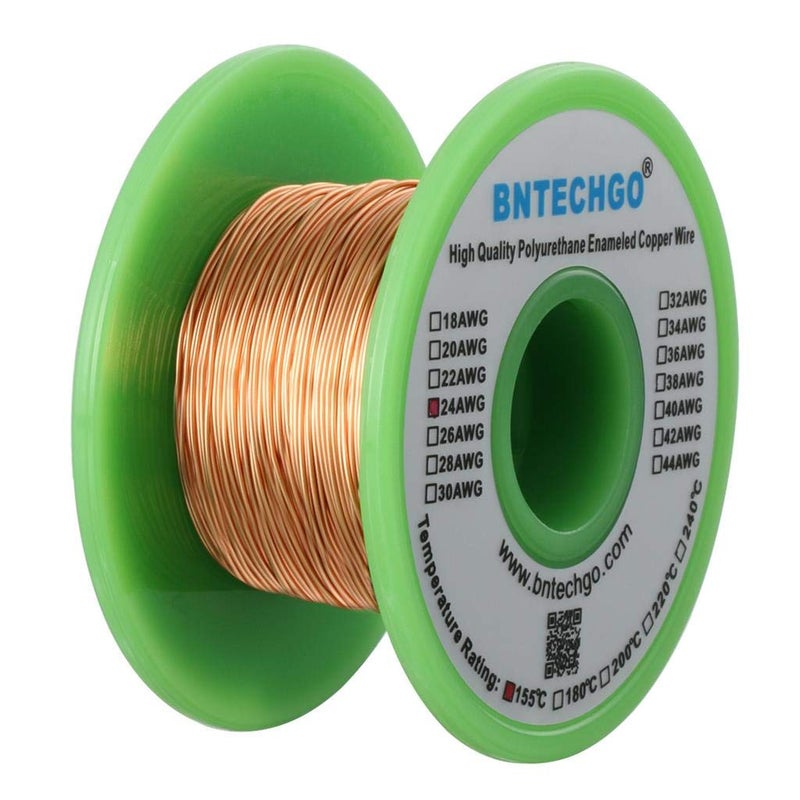 BNTECHGO سلك مغناطيسي BNTECHGO 24 AWG - سلك نحاسي مطلي - سلك لف مغناطيسي مطلي - 4 أوقية - 0.0197" قطر - لفة واحدة - تصنيف درجة الحرارة الطبيعية 155â„ƒ - مستخدم على نطاق واسع في المحولات والمحاثات - Image 2