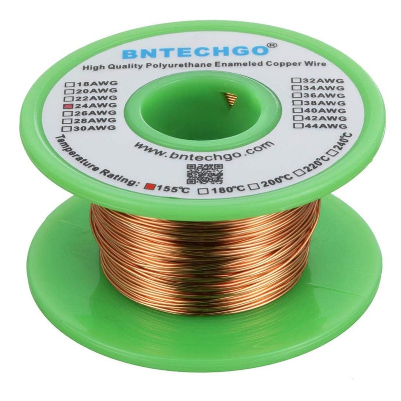 BNTECHGO سلك مغناطيسي BNTECHGO 24 AWG - سلك نحاسي مطلي - سلك لف مغناطيسي مطلي - 4 أوقية - 0.0197" قطر - لفة واحدة - تصنيف درجة الحرارة الطبيعية 155â„ƒ - مستخدم على نطاق واسع في المحولات والمحاثات - Image 1