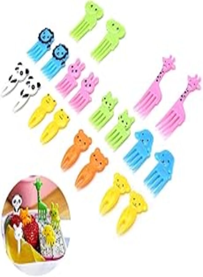Zerodis Kitchen Bar Utensils, Kids Mini Cartoon Forks Reusable Fruit Choices Funny Bento Box 20 Pieces Pet Food Choices for Children Mini Forks