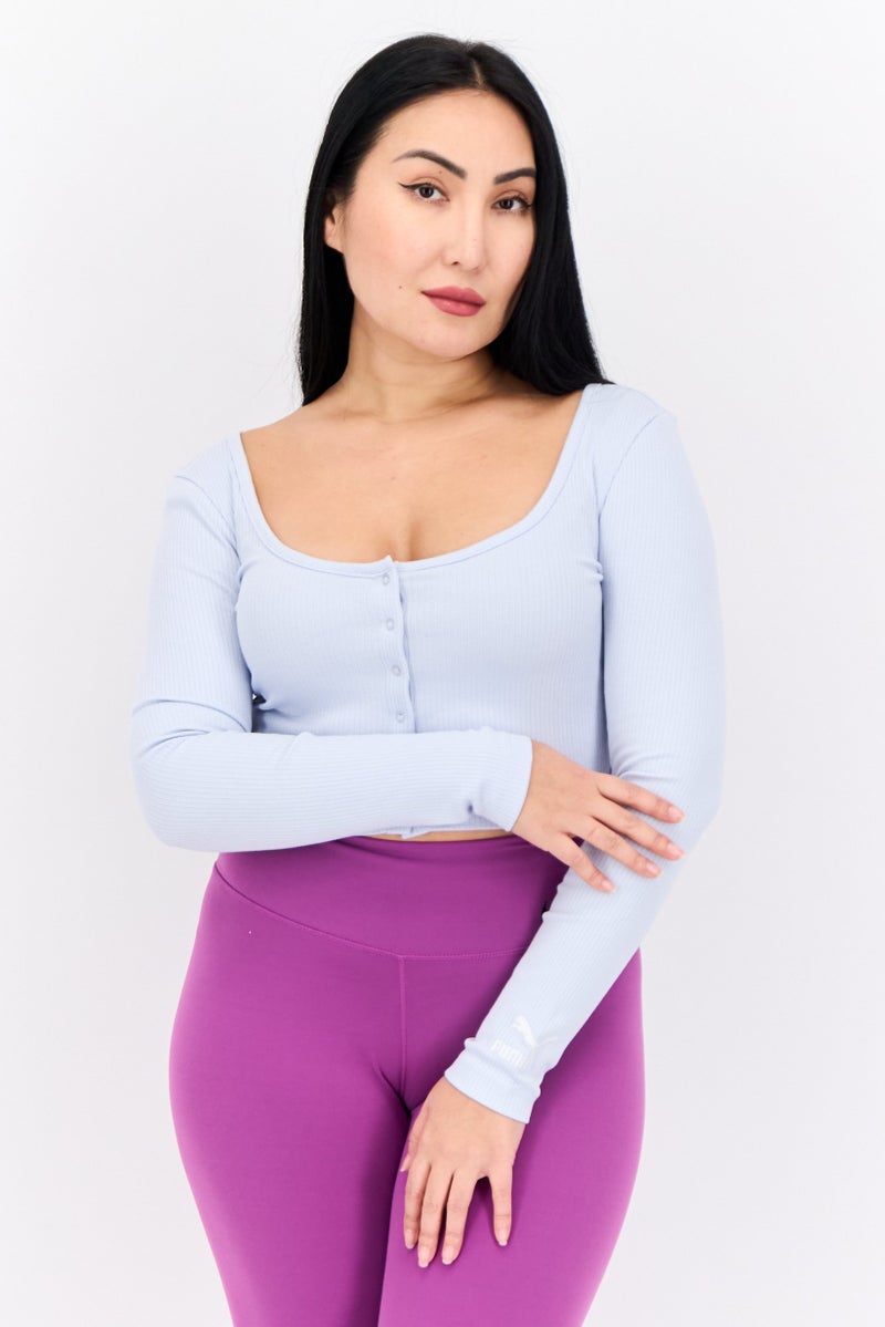 PUMA Women Sportswear Fit Classic Ribbed Outdoor Top, Baby Blue - Image 1