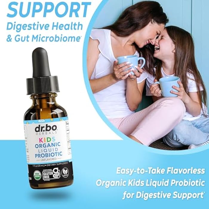 dr.bo Kids Probiotic Liquid Drops Organic - Organic Probiotics for Kids Probiotics Age 4+, Digestive Health, Immune Support, Flora Gut Health Supplements - Vegan Kid Liquid Probiotic Drops, Non-GMO 1 Fl Oz - Image 3