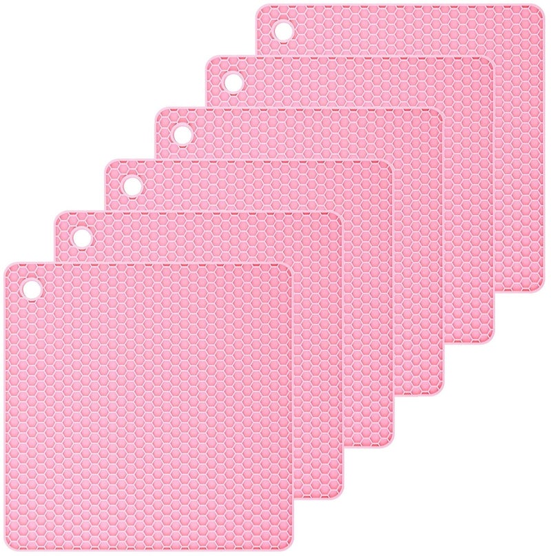 Sugalsu Silicone Trivet, Silicone Hot Pads for Kitchen, Silicone Trivets for Hot Pots and Pans, Silicone Hot Pad, Silicone Trivets for Hot Dishes, Hot Pan Mat (Pack of 6, Pink-Square) - Image 1