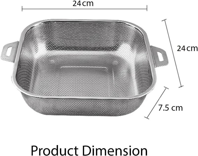FENNEC MART Premium Stainless Steel Colander Handle Strainer for Washing Grains, Fruits, Veggies, and Pasta in The Kitche (24cm*24cm) - Image 4