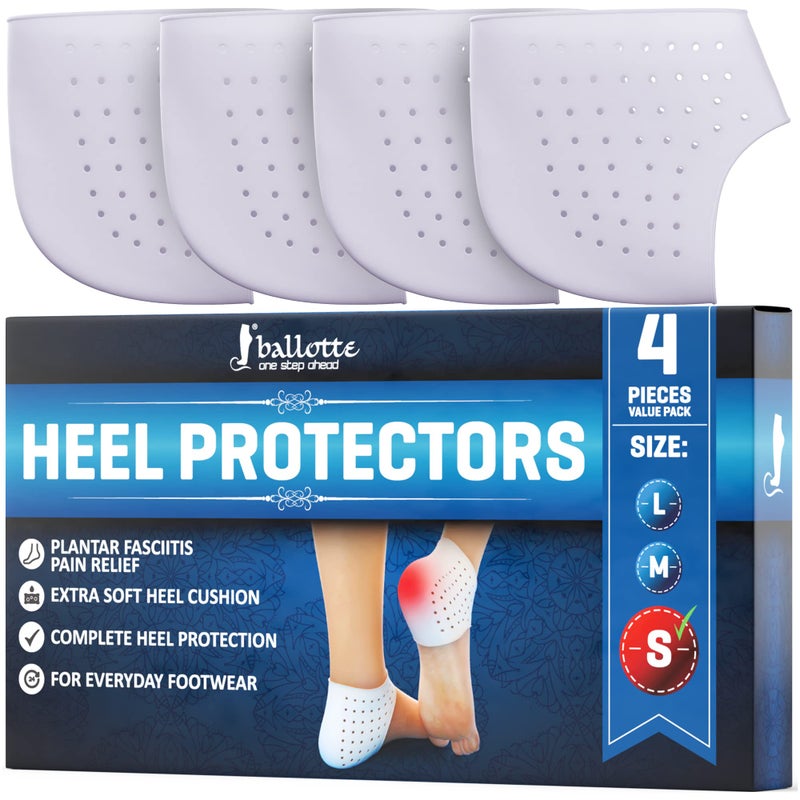 Ballotte Premium Silicone Heel Cups, Gel Heel Pads for Women & Men, Cracked Footbed Relief & Blister Prevention, Cushioned Sole Cups for Plantar Fasciitis, Soft Silicone Socks (Small, 4 Pack). - Image 1