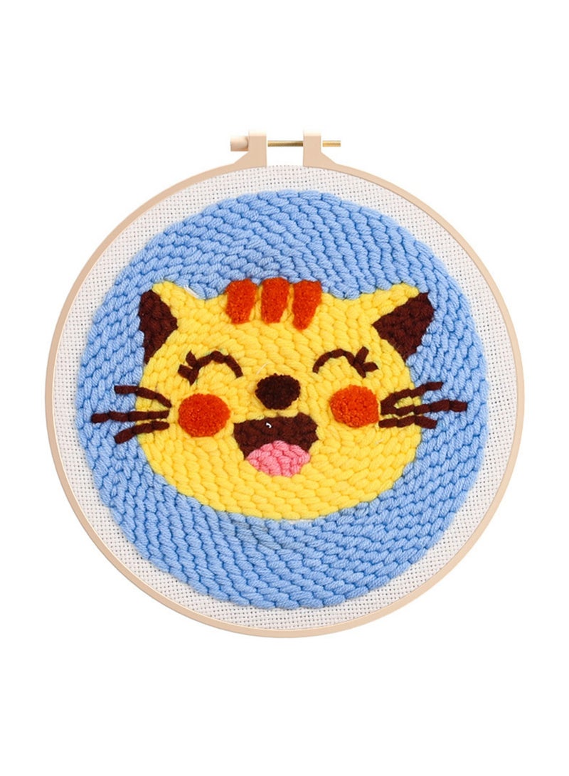 DIY Punch Needle Kit, Cute Cartoon Patterns for Beginners, 20x20cm Hoop Embroidery Punch Needle Beginner Craft Kit, Easy to Make for Adults and Children, Ideal Decorative Gift, Instructions Included (Happy Kitty)  - Image 1