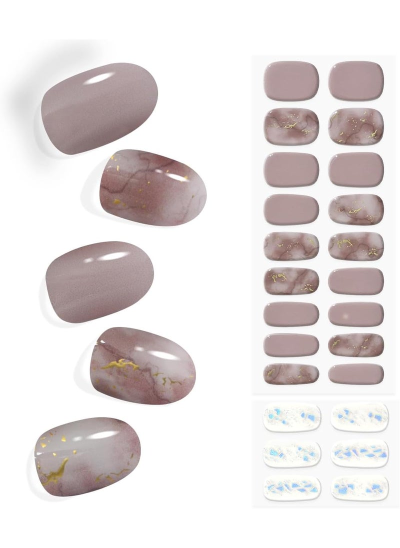 King Horse KING HORSE Semi Cured Gel Nail Stickers 24pcs Long Lasting Polish Wraps Salon-Quality Semi-Cured Strips UV Lamp Required Semicured for Includes Prep Pads, File, Wood Stick 