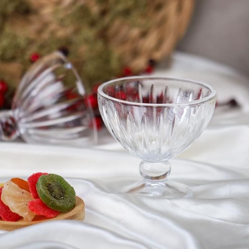 Set of 6 clear white ice cream and jelly glasses