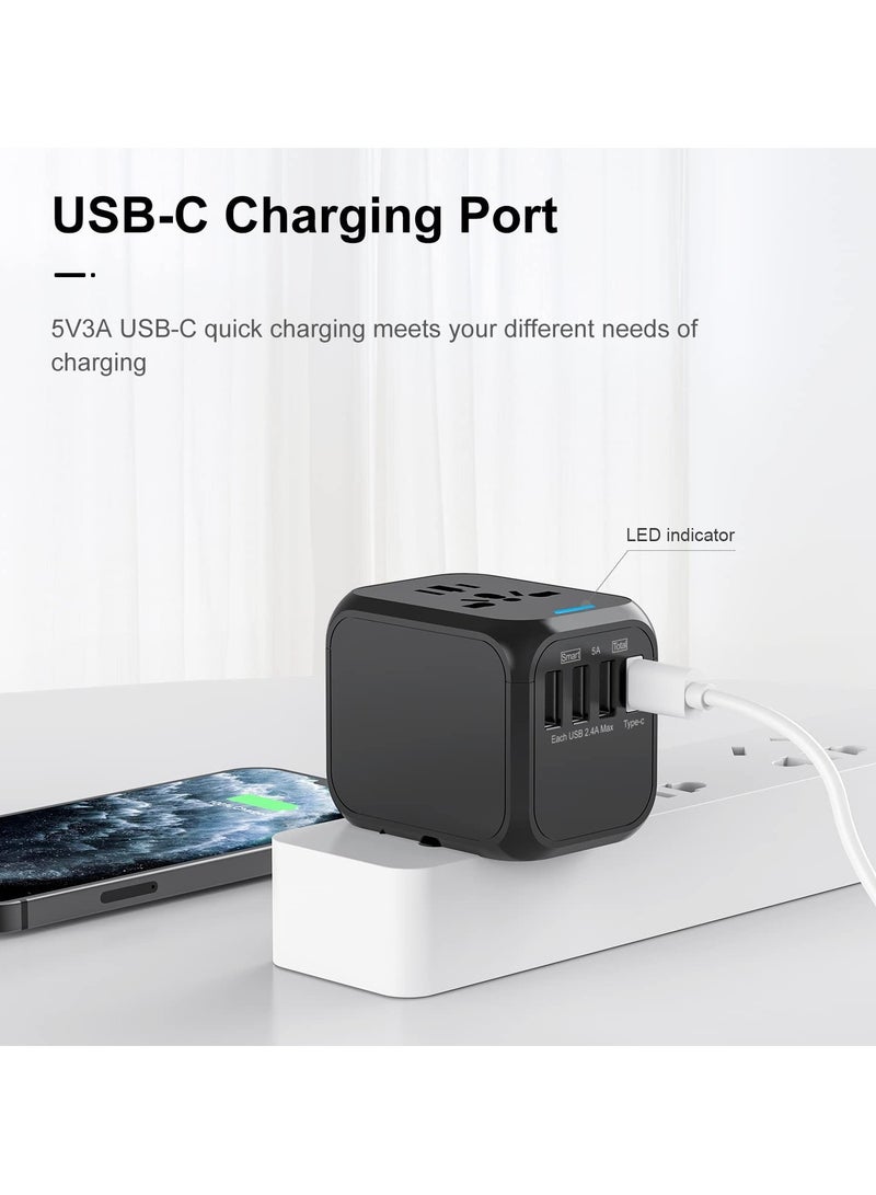 Universal Travel Adapter, All-in-One International Power Adapter, Wall Outlet Adaptor AC Power Plug Adapter with 2.4A 3xUSB & 3A Type-C Port Worldwide Travel Plug Adapter for AU, US, UK, EU - Image 3