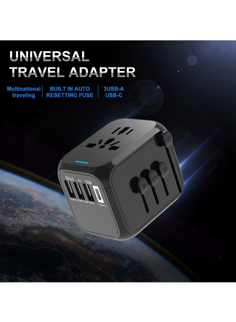 Universal Travel Adapter, All-in-One International Power Adapter, Wall Outlet Adaptor AC Power Plug Adapter with 2.4A 3xUSB & 3A Type-C Port Worldwide Travel Plug Adapter for AU, US, UK, EU - Image 2