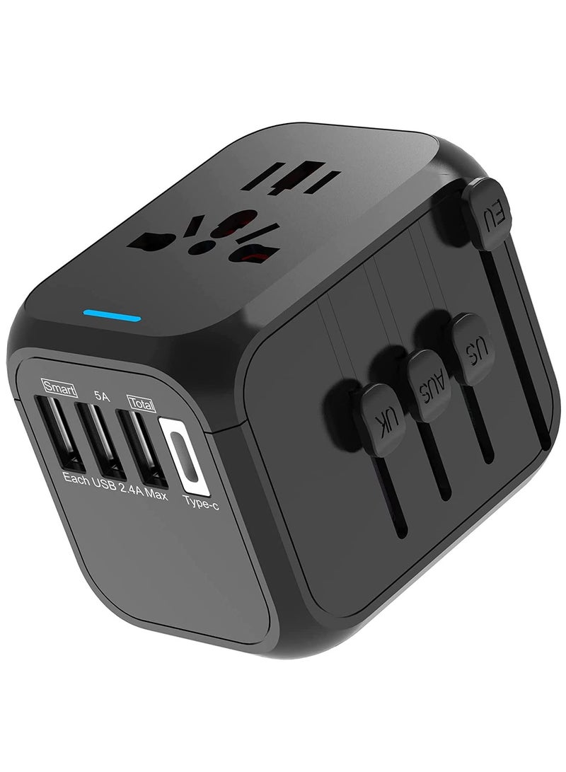Universal Travel Adapter, All-in-One International Power Adapter, Wall Outlet Adaptor AC Power Plug Adapter with 2.4A 3xUSB & 3A Type-C Port Worldwide Travel Plug Adapter for AU, US, UK, EU - Image 1