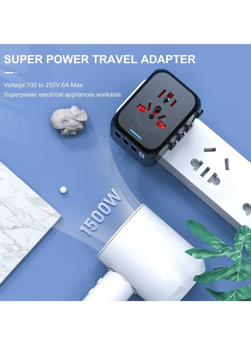 Universal Travel Adapter, All-in-One International Power Adapter, Wall Outlet Adaptor AC Power Plug Adapter with 2.4A 3xUSB & 3A Type-C Port Worldwide Travel Plug Adapter for AU, US, UK, EU - Image 5