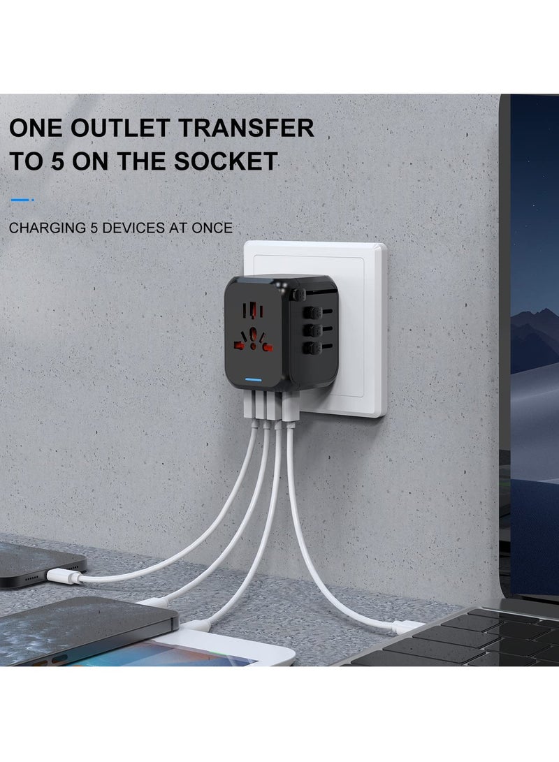 Universal Travel Adapter, All-in-One International Power Adapter, Wall Outlet Adaptor AC Power Plug Adapter with 2.4A 3xUSB & 3A Type-C Port Worldwide Travel Plug Adapter for AU, US, UK, EU - Image 4