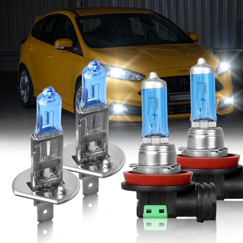 IVBDQV Fit 20122018 for Ford Focus Headlight Bulbs H1 High Beam and H11 Low Beam H1 H11 Headlights Bulbs 300 Brightness High Performance Halogen Bulbs Combo 4PCS