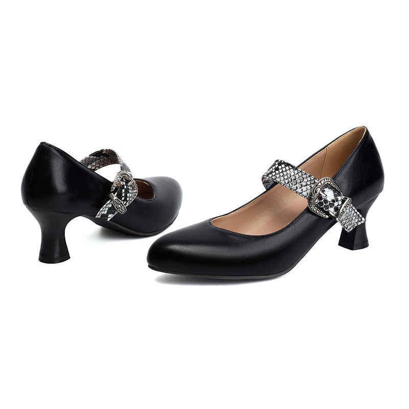 Wish Outer Single Fashion High Heeled Snake Pattern 32-48 Size Size Buckle With Pointed Shallow Mouth Single Shoes For Women - Image 1