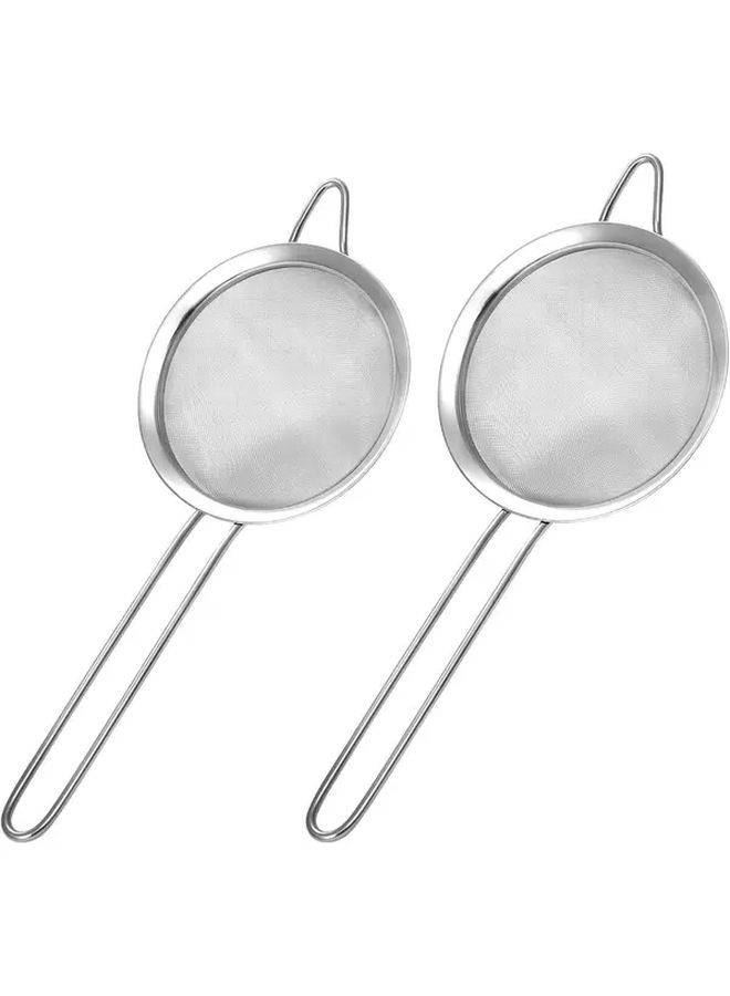 2pcs Fine Mesh Stainless Steel Sieves For Tea Flour Sugar Filtering Handles - Image 1