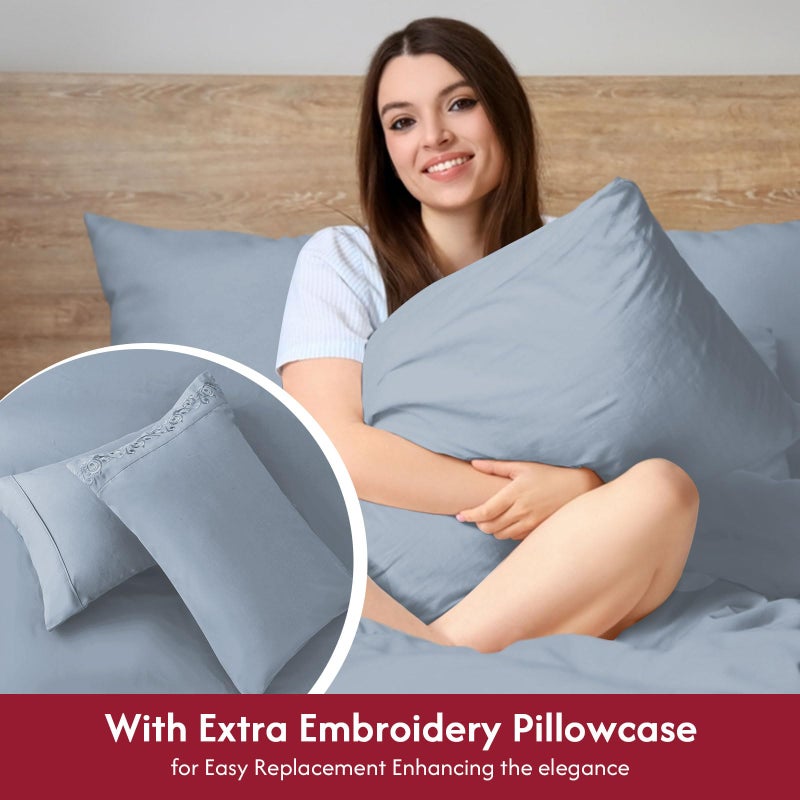 Lonava Twin XL Size Sheet-4 قطعة فندق فاخرة من الألياف الدقيقة الخالية من التجاعيد Oeko-Tex معتمدة من التنفس ومرنة 16 "" جيوب عميق سبا الأزرق - Image 4