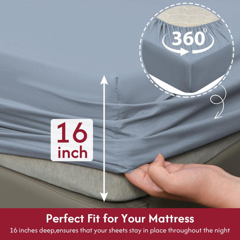 Lonava Twin XL Size Sheet-4 قطعة فندق فاخرة من الألياف الدقيقة الخالية من التجاعيد Oeko-Tex معتمدة من التنفس ومرنة 16 "" جيوب عميق سبا الأزرق - Image 3
