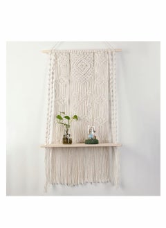 KASTWAVE Macrame Wall Hanging Shelf, Wall Hanging Shelf Woven Home Organizer Decor, White Handmade Wood Boho Rope Plant Pot Basket Hanger Holder, Cotton Rope Plant Hanger for Home Wall Decor  - Image 1