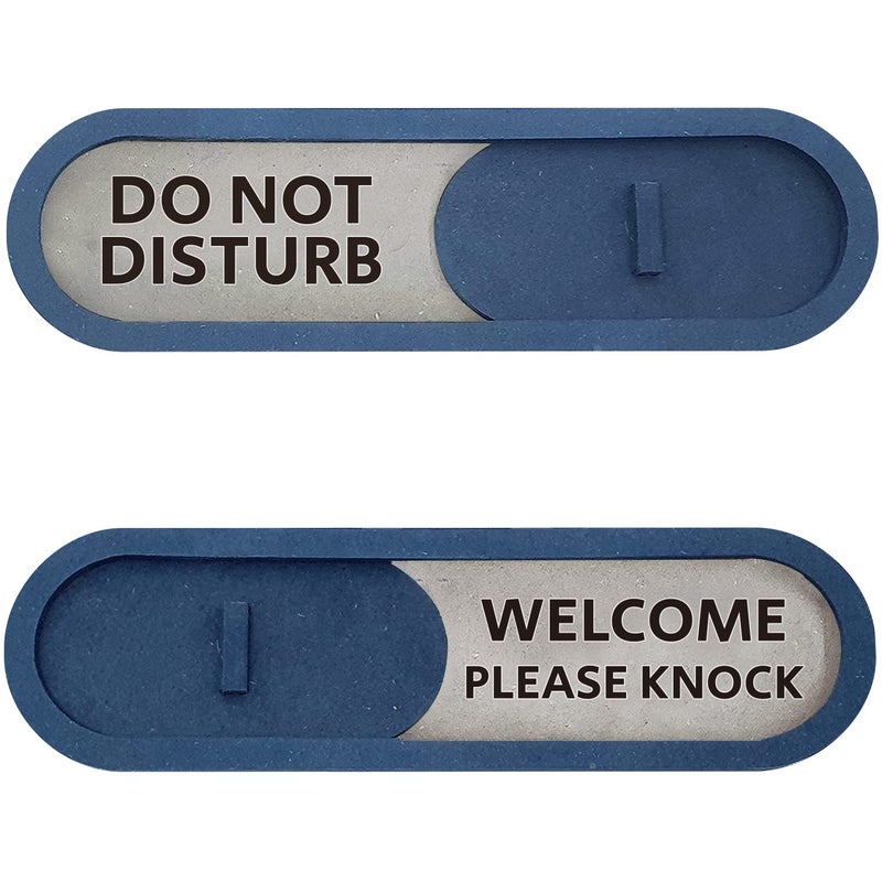 GEEKBEAR Do Not Disturb Welcome Slider Door Sign for Home Office - Premium MDF, 7.5 x 2.2 in (Blue) - Image 1