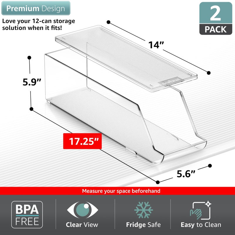 Sorbus Soda Can Organizer for Refrigerator Stackable Can Holder Dispenser with Lid for Fridge, Pantry, Freezer â€“ Holds 12 Cans Each, BPA-Free, Clear Design, (2-Pack) - Image 2