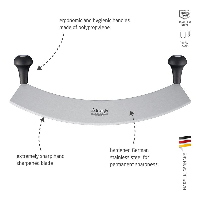 triangle Mincing Knife XL - 17.5” Tempered Stainless Steel Curved Blade - Mezzaluna Knife & Pizza Cutter - Anti-Slip, Ergonomic Handles - Made in Germany - Image 2