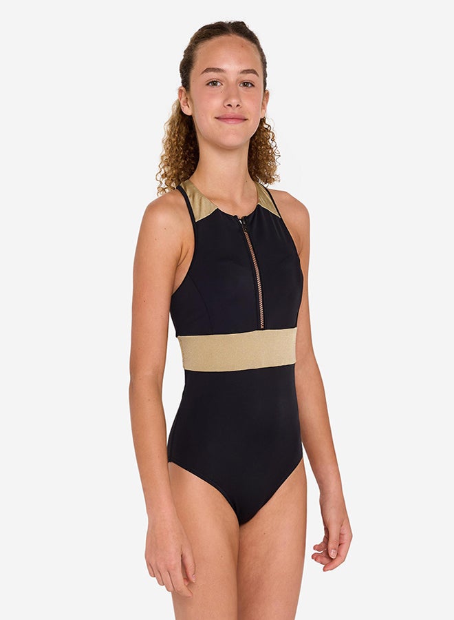 DECATHLON Girls’ surfing front zip Y-back 1-piece swimsuit - 900 Calysta and - Image 2