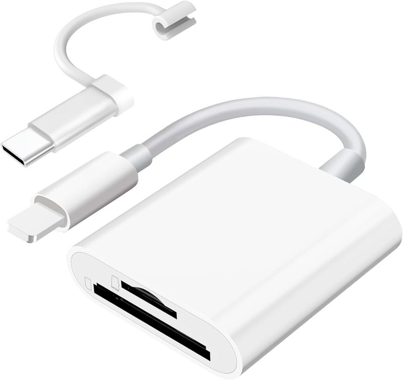 SUNTRSI SD Card Reader for iPhone iPad Camera with USB C, Dual Card Slot Memory Card Reader Supports SD and TF Card Trail Camera Viewer SD Card Adapter Portable Micro SD Card Reader No App Plug and Play - Image 1