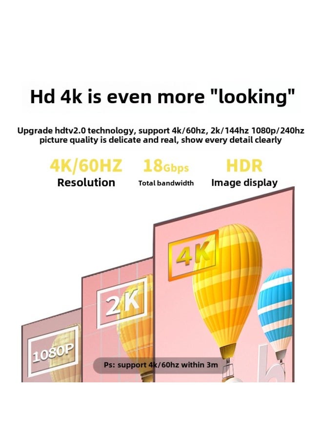 ماركة غير محددة كابل بيانات hdmi 2.0 عالي الدقة 4k60hz للكمبيوتر والتلفزيون وجهاز الاستقبال وشاشة العرض وكابل hdmi - طول الخط: 1 متر  - Image 2