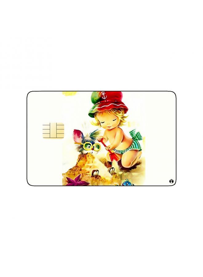 RKN PRINTED BANK CARD STICKER Cute Kid Vintage Art In Beach - Image 1