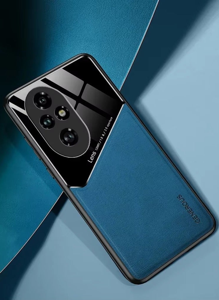 Case Compatible With Honor 200 Pro 5G, Cover Luxury Leather And Glass With Car Magnetic Holder Phone Cover Soft Frame Silicone - Blue - Image 1