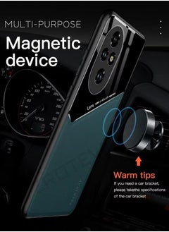 Generic Case Compatible With Honor 200 Pro 5G, Cover Luxury Leather And Glass With Car Magnetic Holder Phone Cover Soft Frame Silicone - Blue  - Image 2