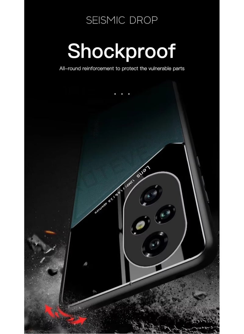 Case Compatible With Honor 200 Pro 5G, Cover Luxury Leather And Glass With Car Magnetic Holder Phone Cover Soft Frame Silicone - Blue - Image 3